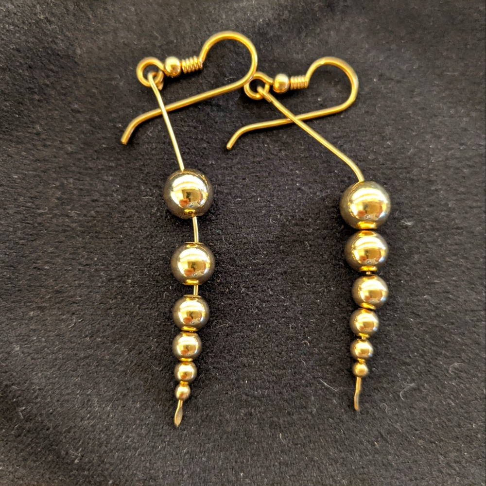 NEVER USED Vintage Gold Filled Bead Hand Crafted Dangle Earrings